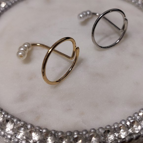 Adjustable Gold & Silver Ring SET With Pearls - Picture 2 of 6